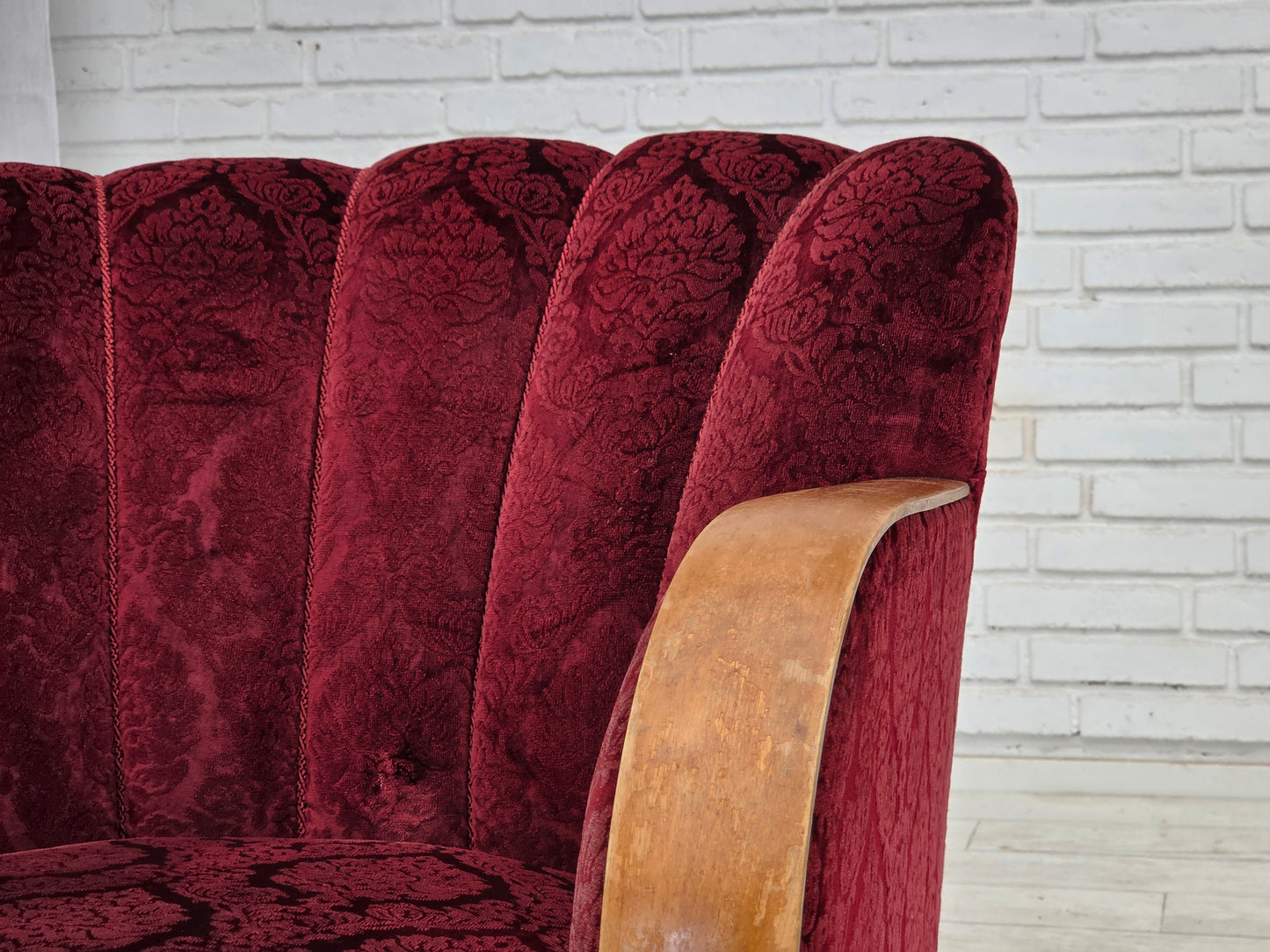 1960s, Danish armchair, cherry-red furniture velour.