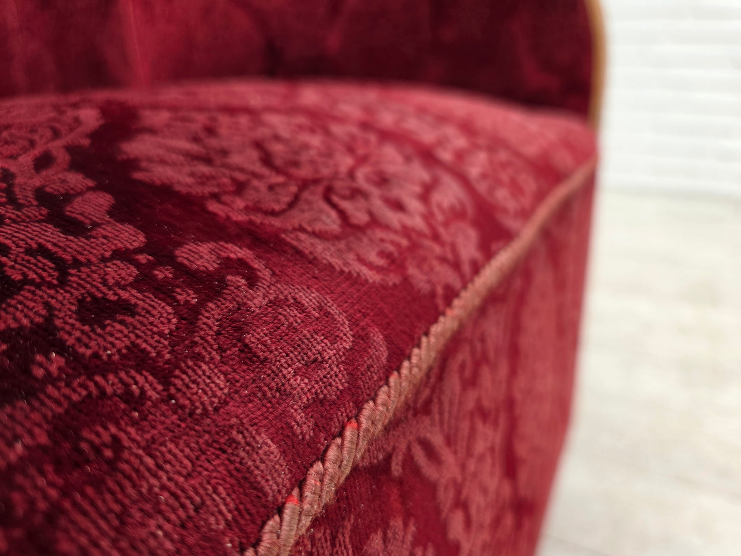1960s, Danish armchair, cherry-red furniture velour.