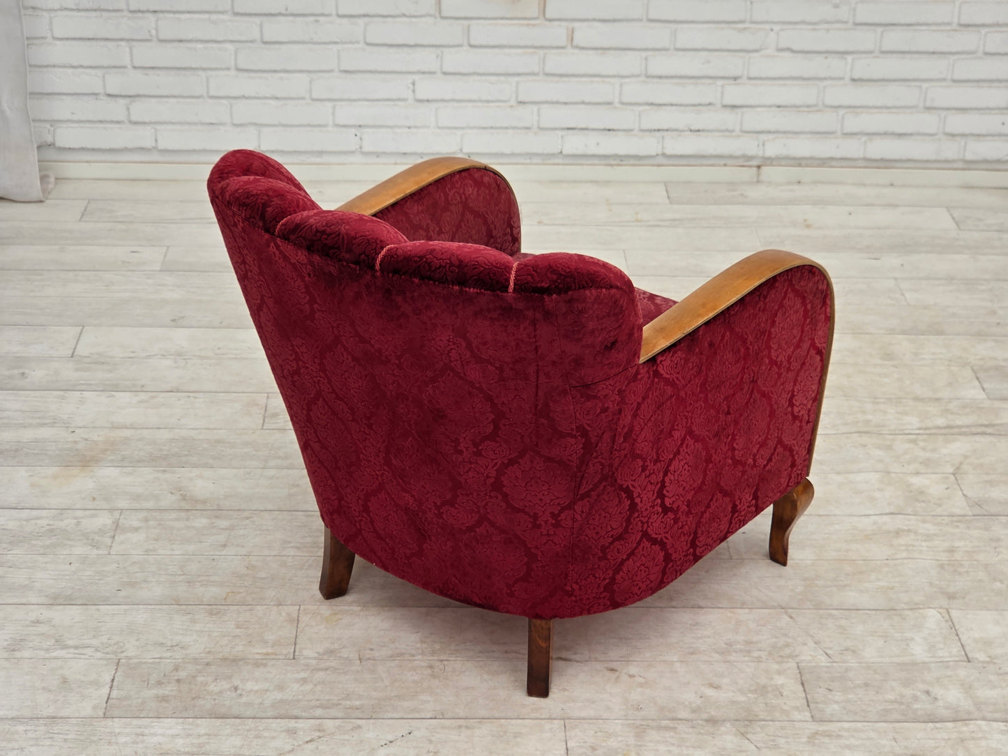 1960s, Danish armchair, cherry-red furniture velour.