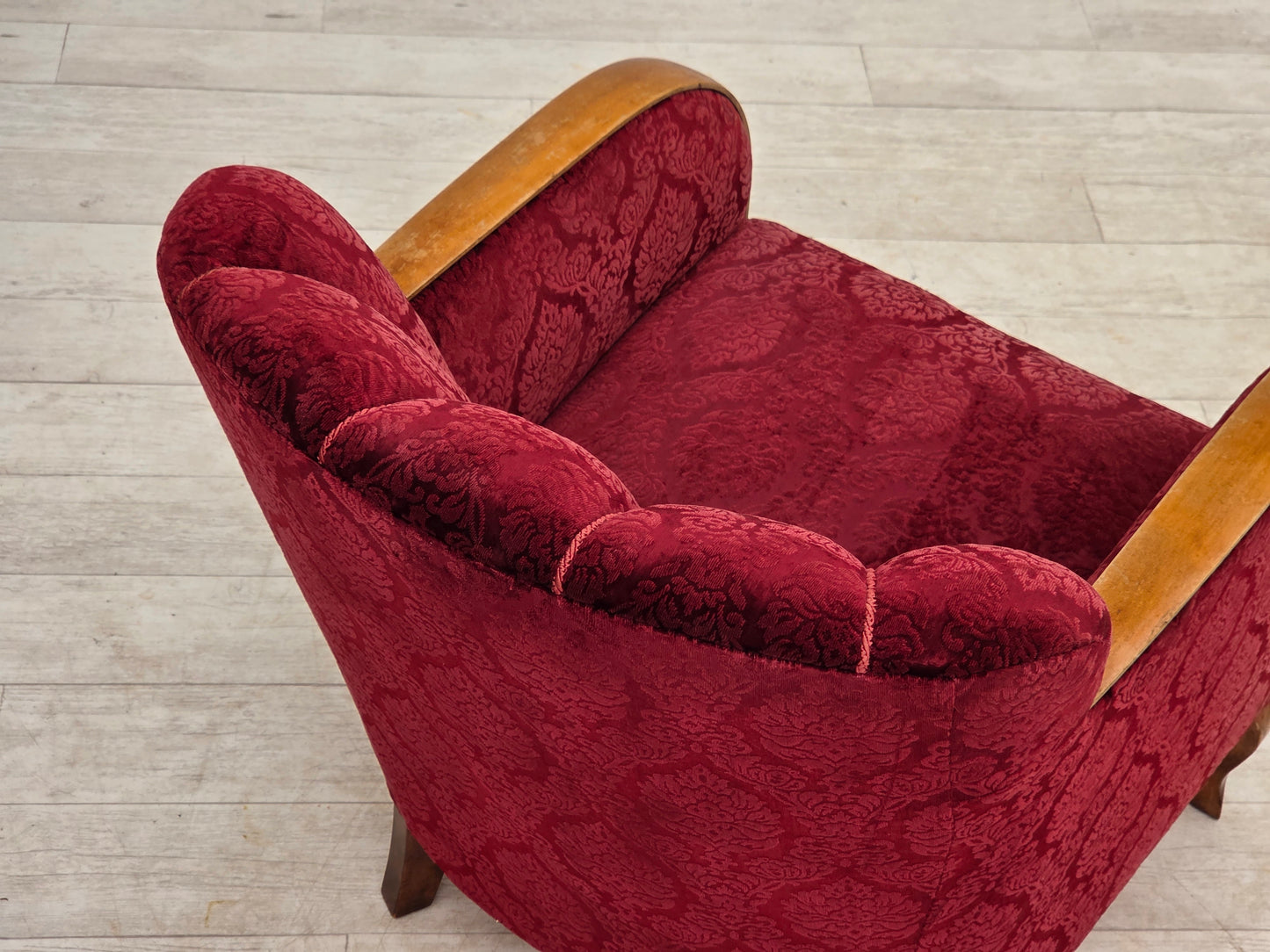 1960s, Danish armchair, cherry-red furniture velour.