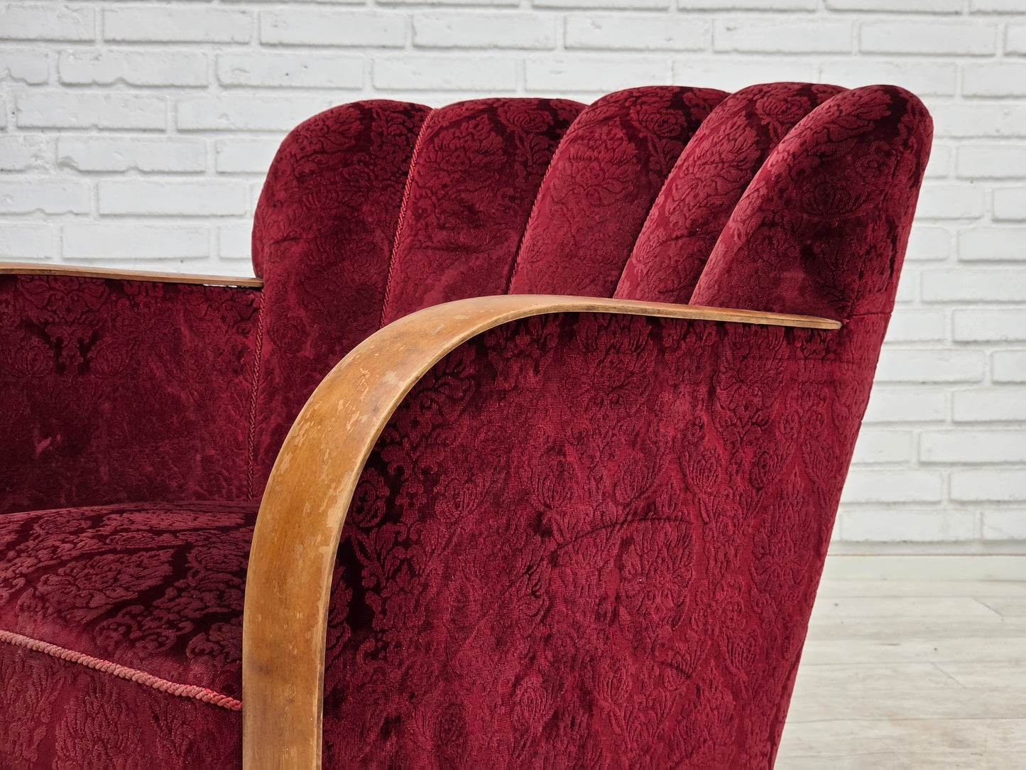 1960s, Danish armchair, cherry-red furniture velour.
