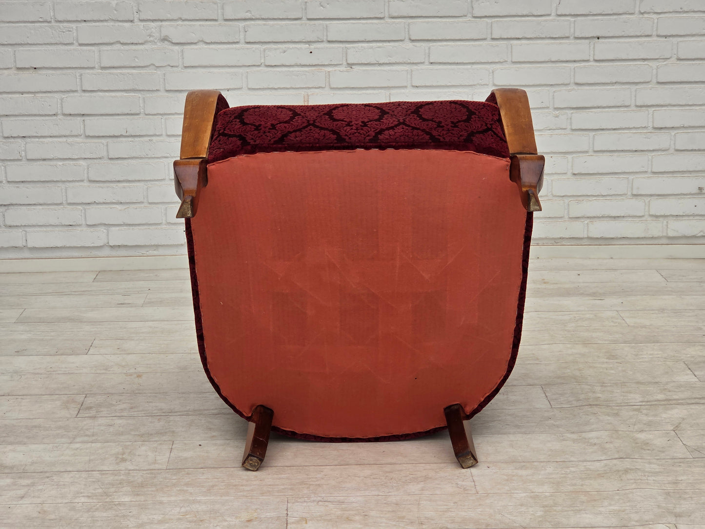 1960s, Danish armchair, cherry-red furniture velour.
