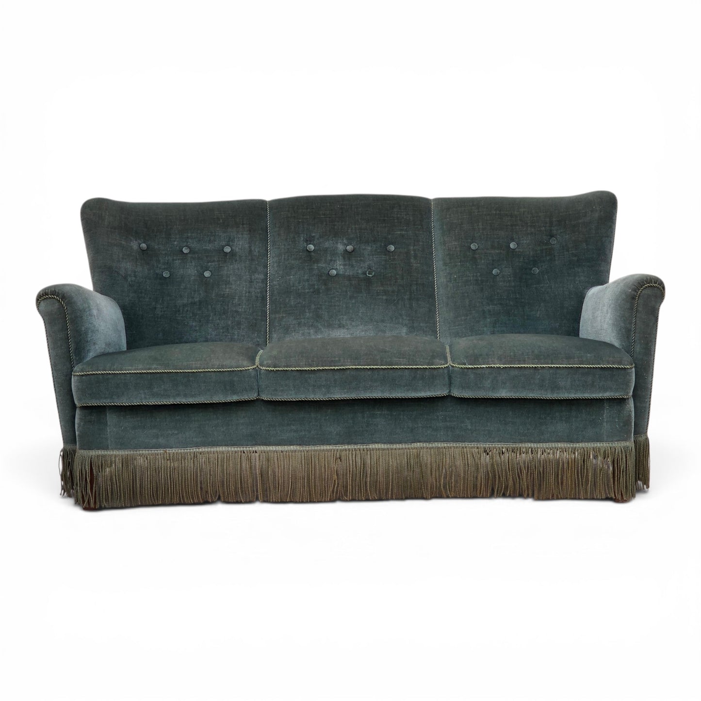 1960s, 3-seater Danish sofa, green furniture velour.