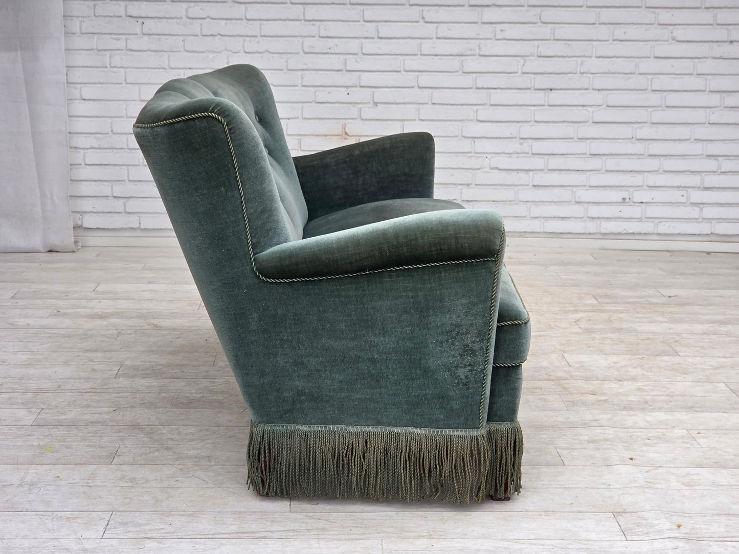 1960s, 3-seater Danish sofa, green furniture velour.