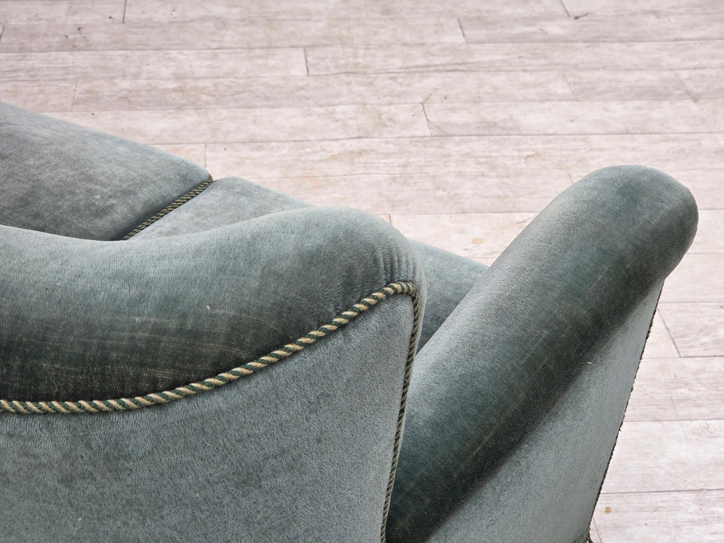 1960s, 3-seater Danish sofa, green furniture velour.