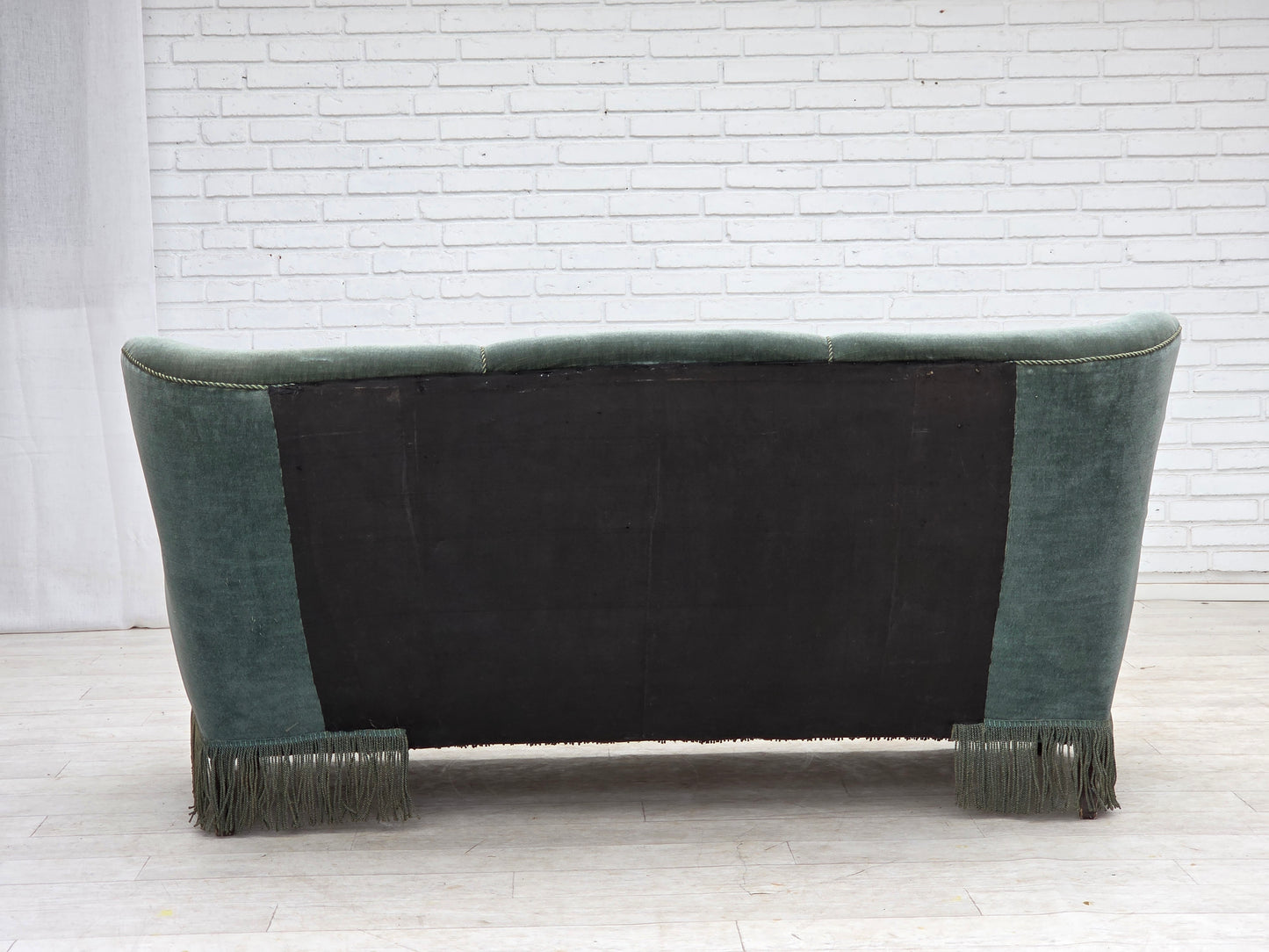 1960s, 3-seater Danish sofa, green furniture velour.