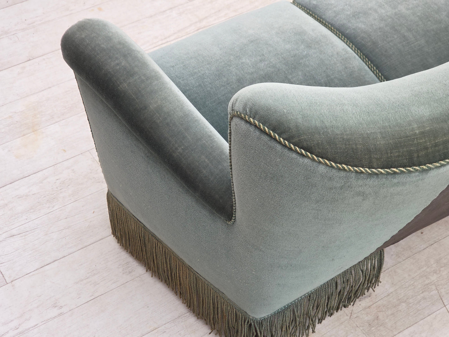 1960s, 3-seater Danish sofa, green furniture velour.