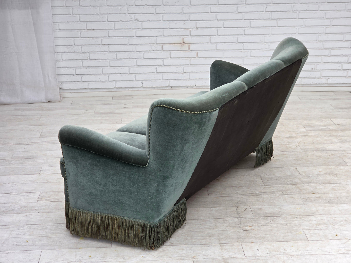 1960s, 3-seater Danish sofa, green furniture velour.