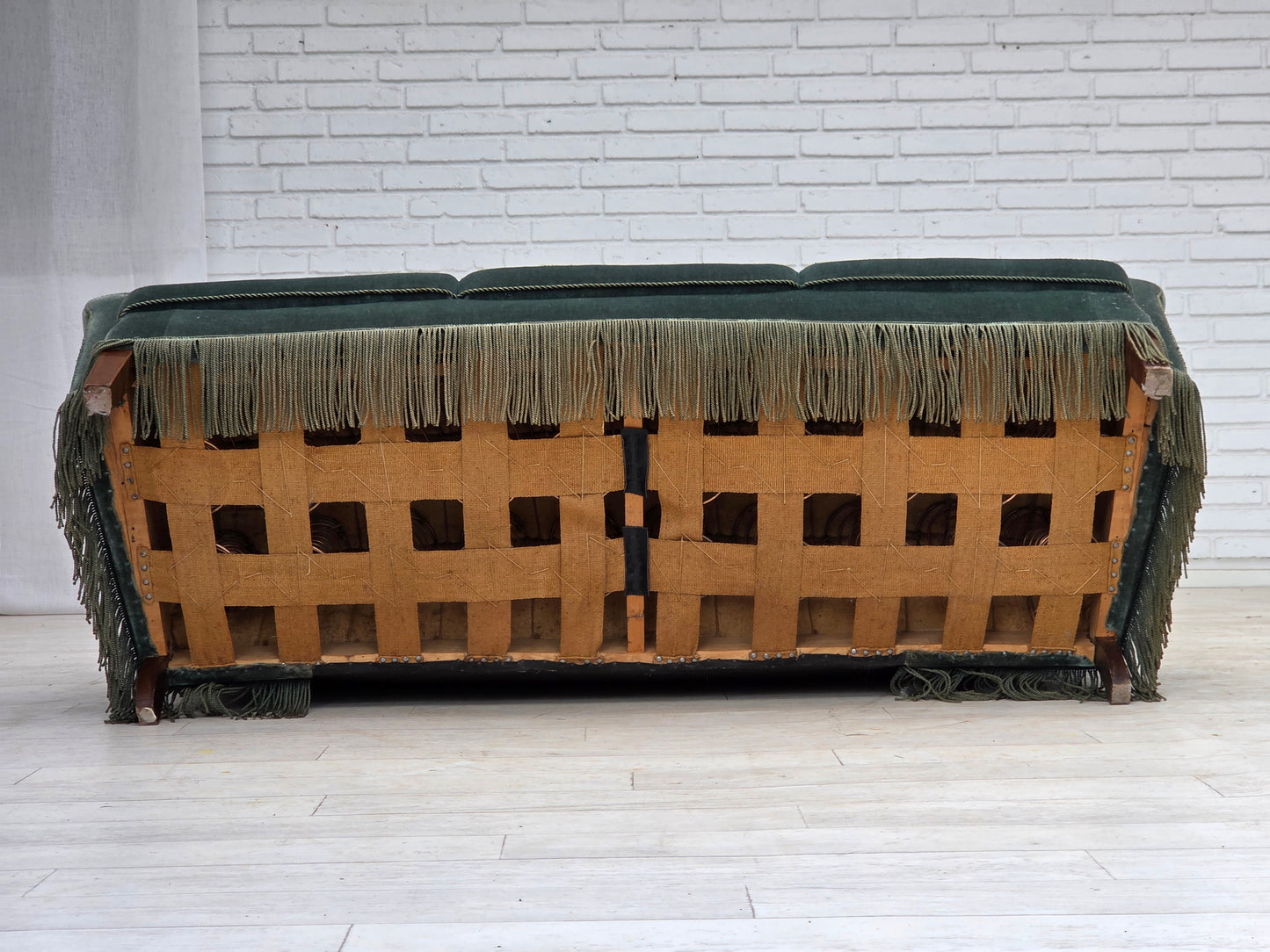 1960s, 3-seater Danish sofa, green furniture velour.