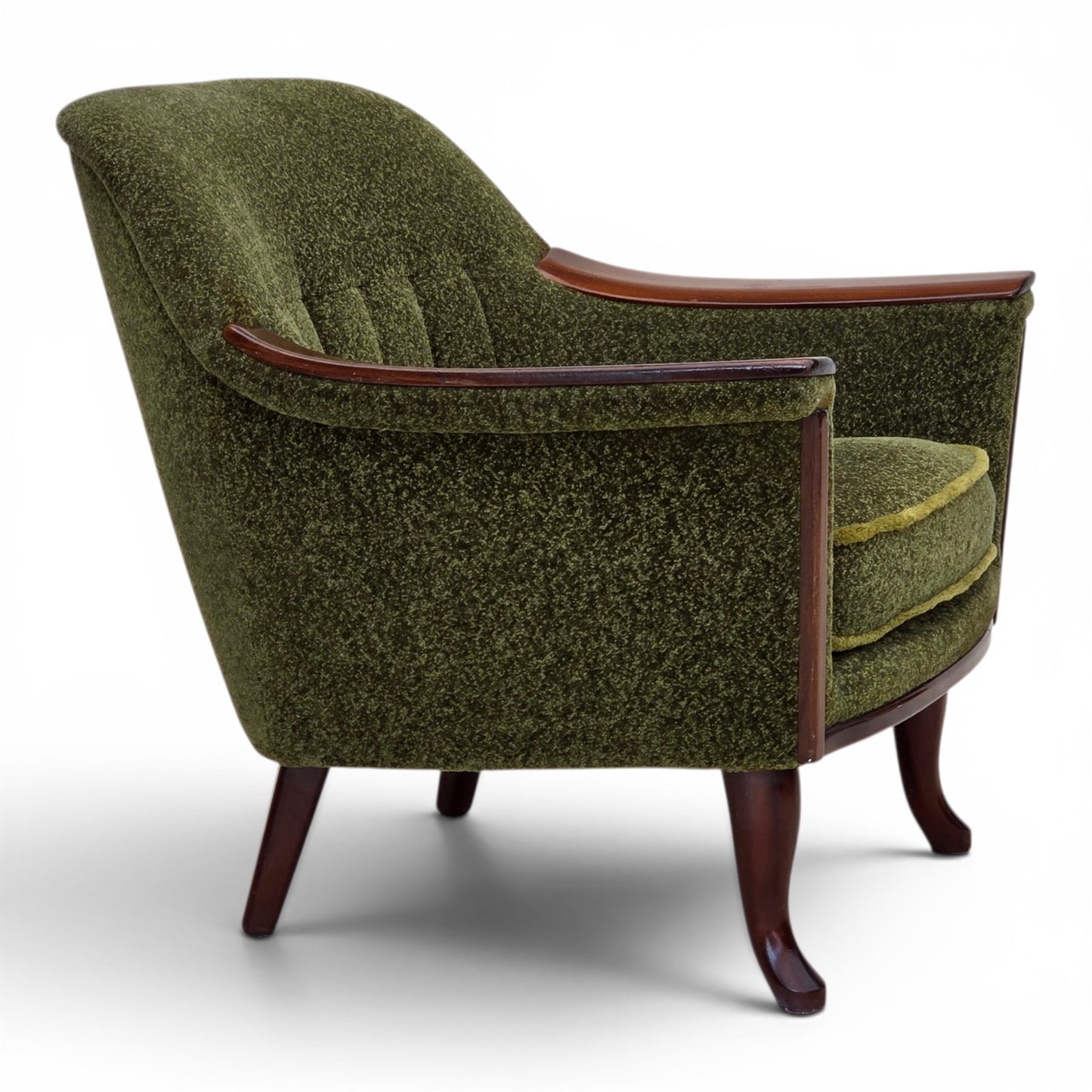 1970s, Norwegian armchair, green furniture fabric, teak wood.