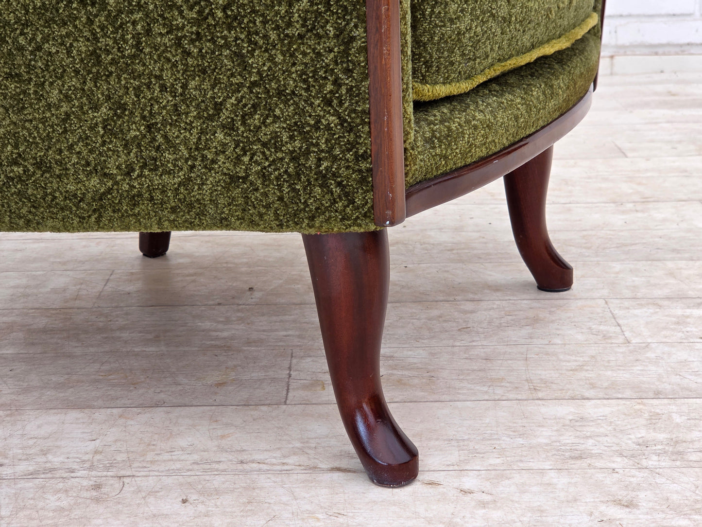 1970s, Norwegian armchair, green furniture fabric, teak wood.