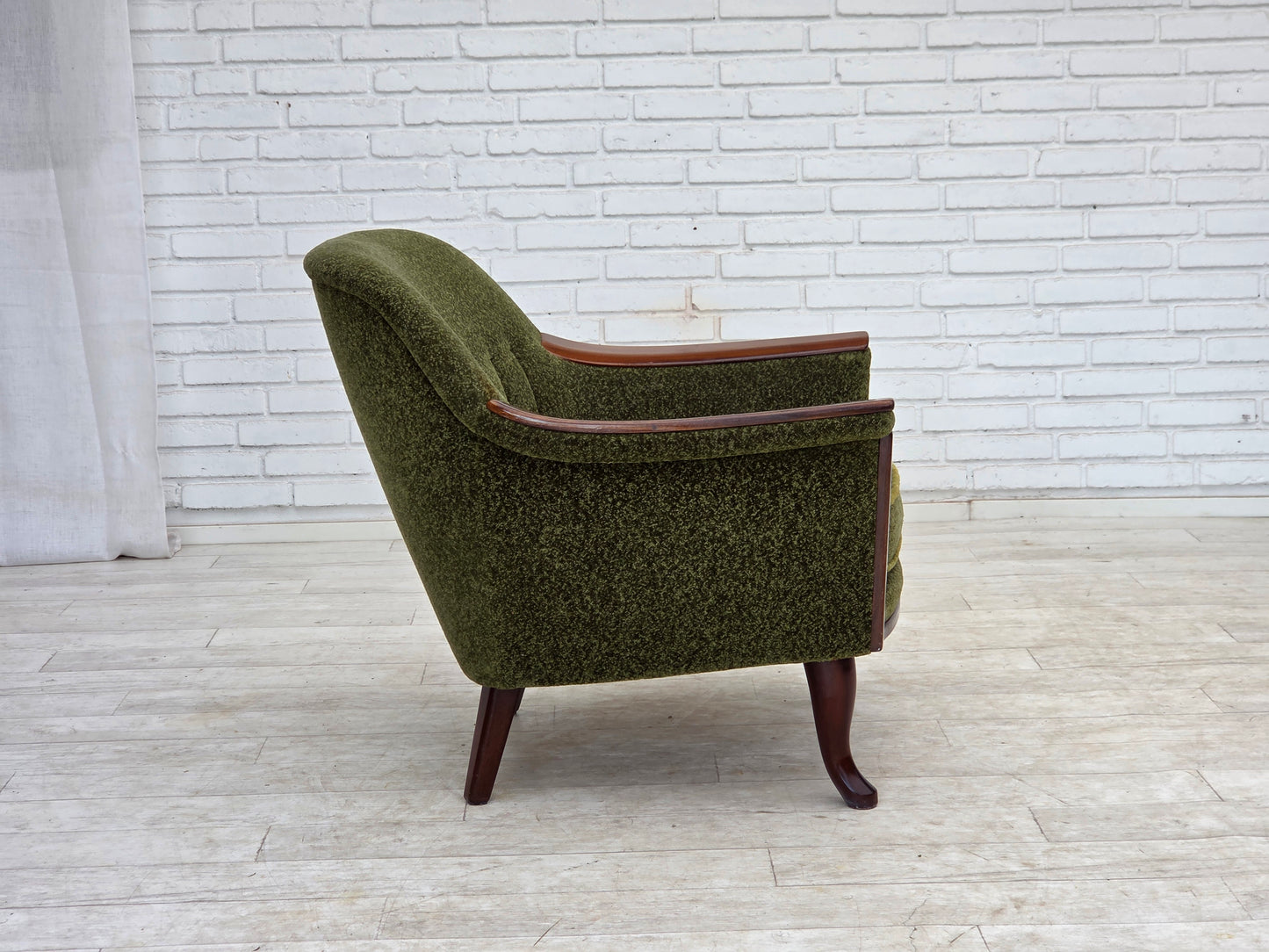 1970s, Norwegian armchair, green furniture fabric, teak wood.