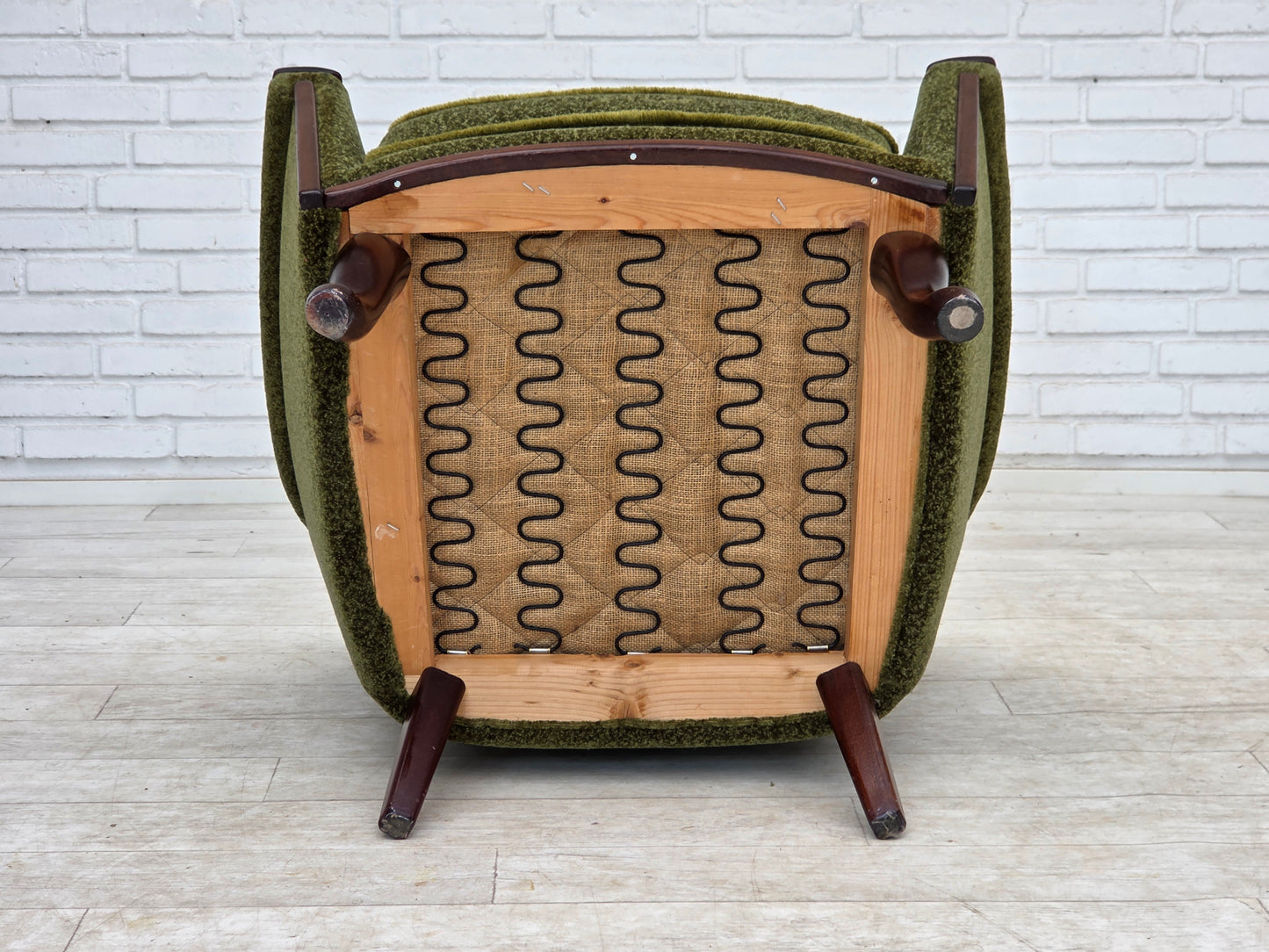 1970s, Norwegian armchair, green furniture fabric, teak wood.