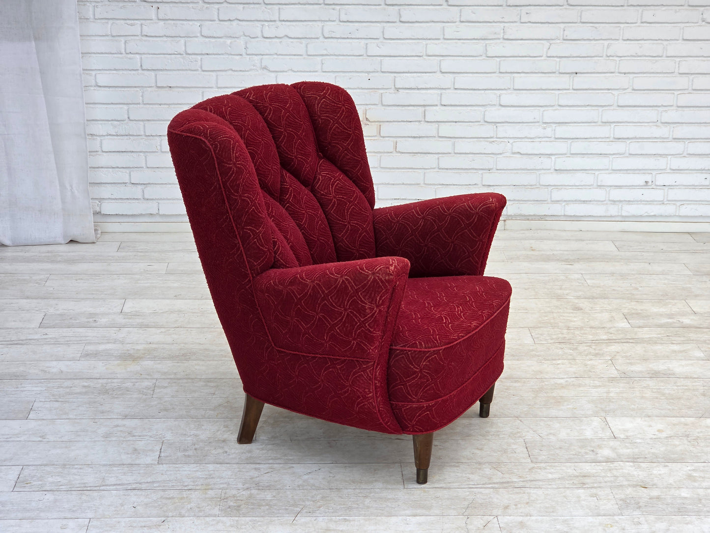1960s, Danish armchair, original red furniture fabric.