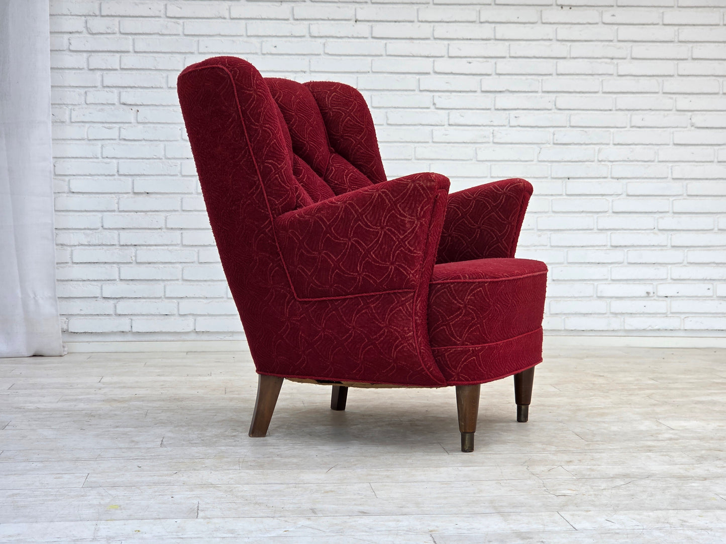 1960s, Danish armchair, original red furniture fabric.
