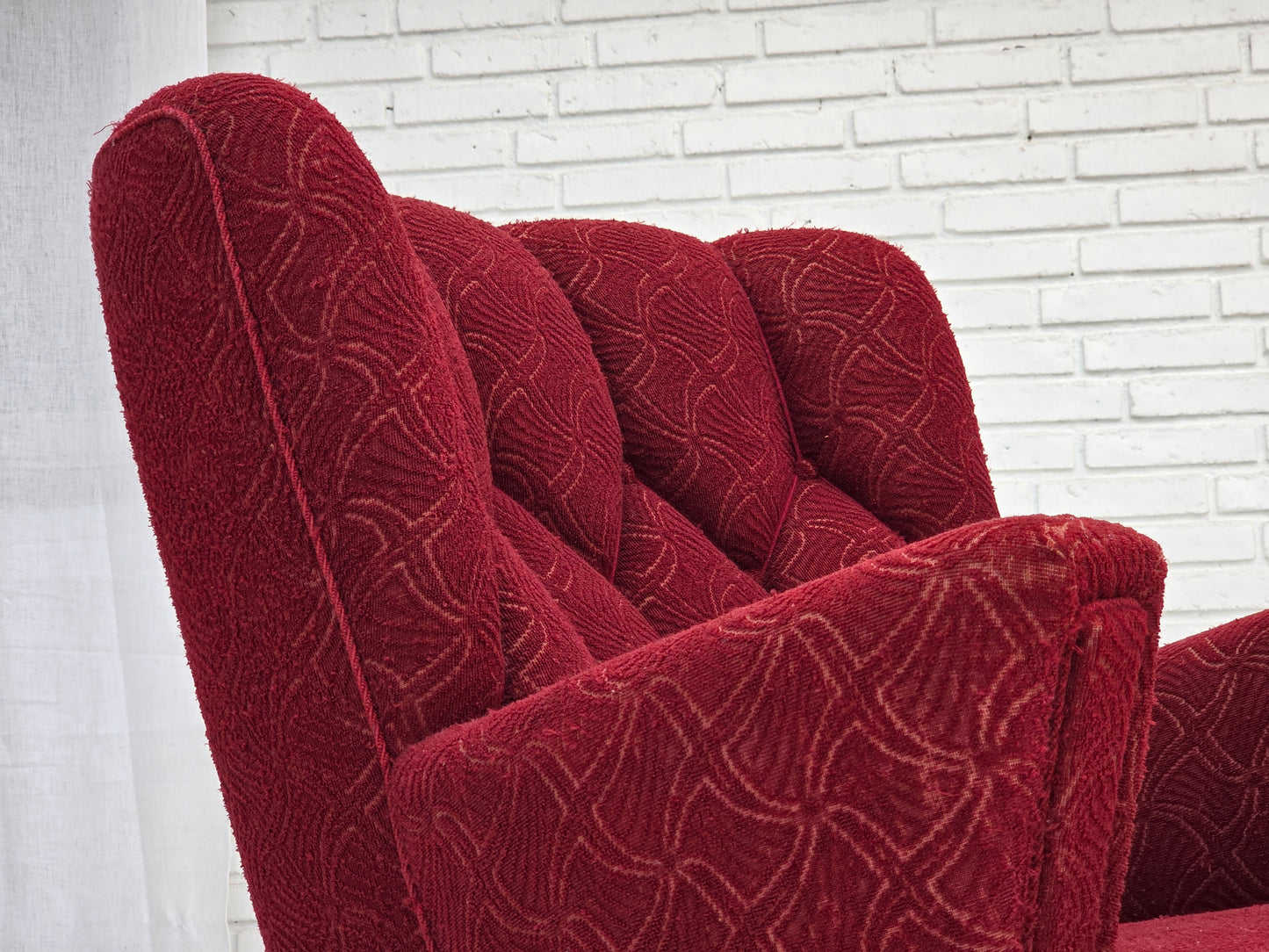 1960s, Danish armchair, original red furniture fabric.
