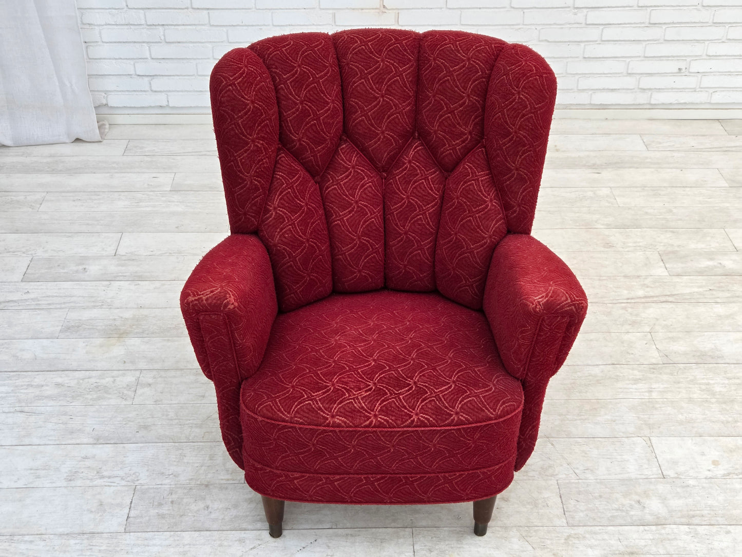 1960s, Danish armchair, original red furniture fabric.