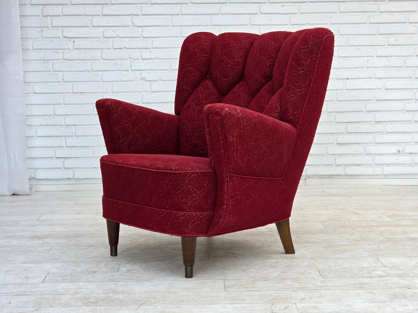 1960s, Danish armchair, original red furniture fabric.