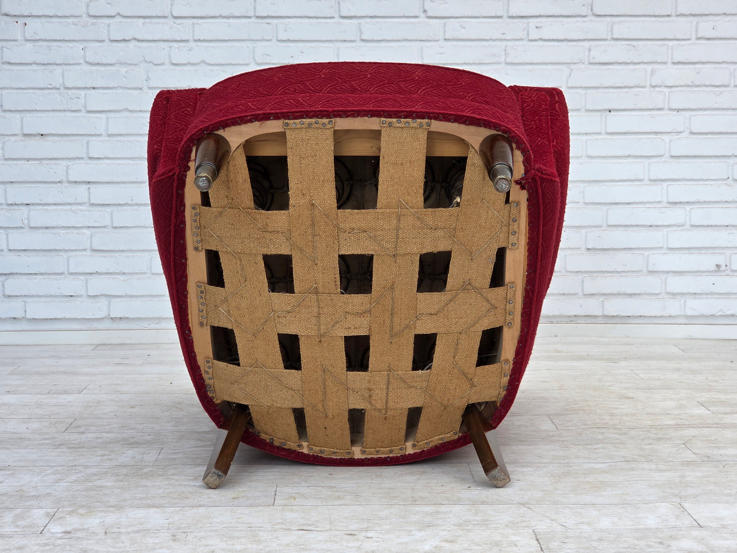 1960s, Danish armchair, original red furniture fabric.