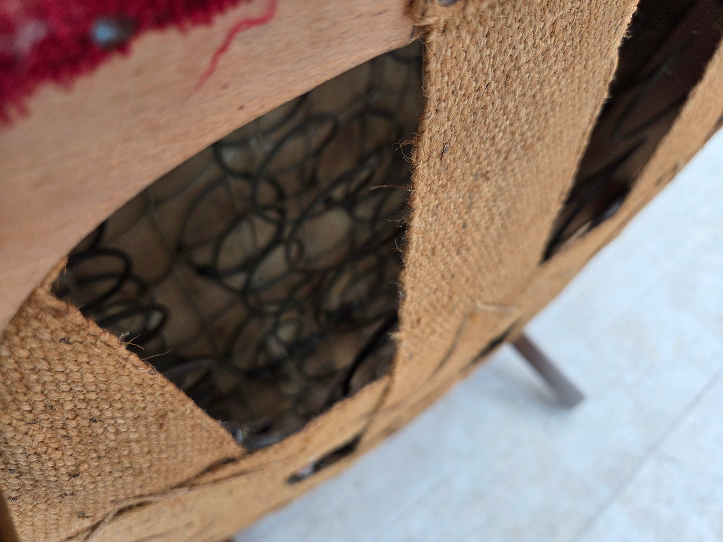 1960s, Danish armchair, original red furniture fabric.