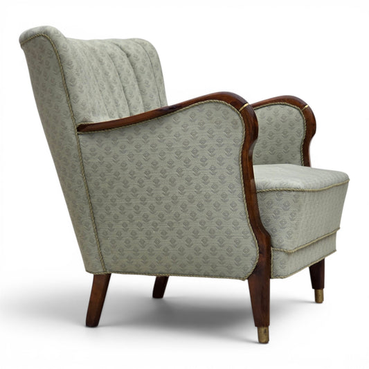 1960s, Danish armchair, light blue furniture fabric, beech wood.