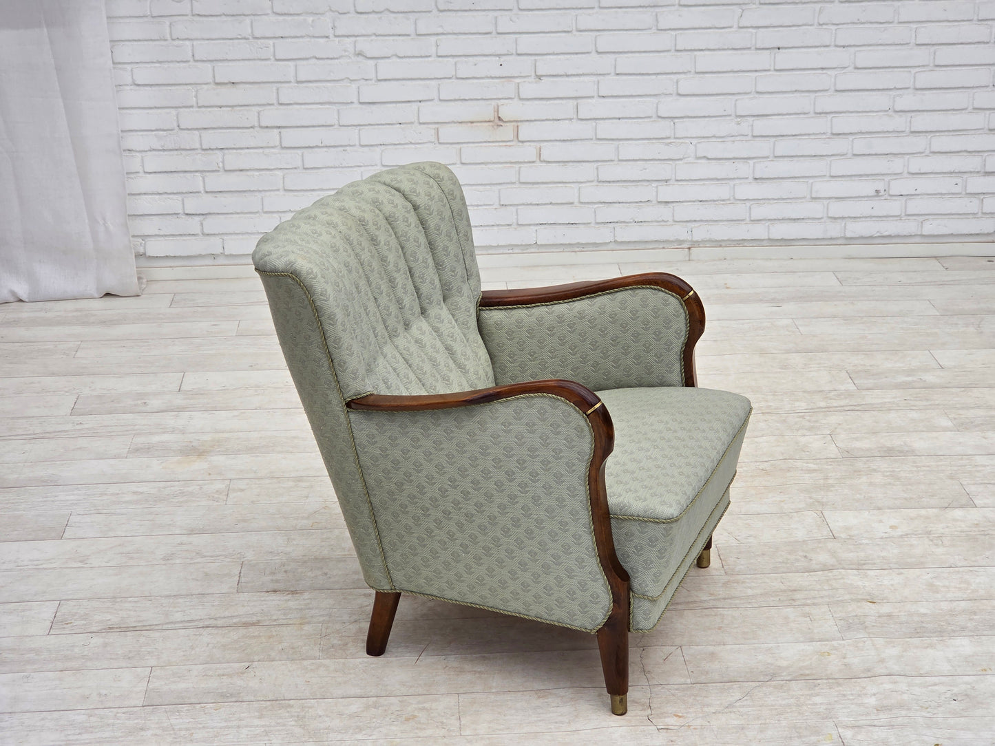 1960s, Danish armchair, light blue furniture fabric, beech wood.