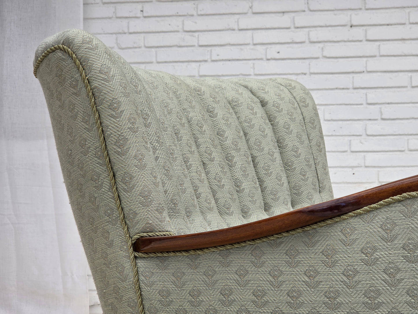 1960s, Danish armchair, light blue furniture fabric, beech wood.