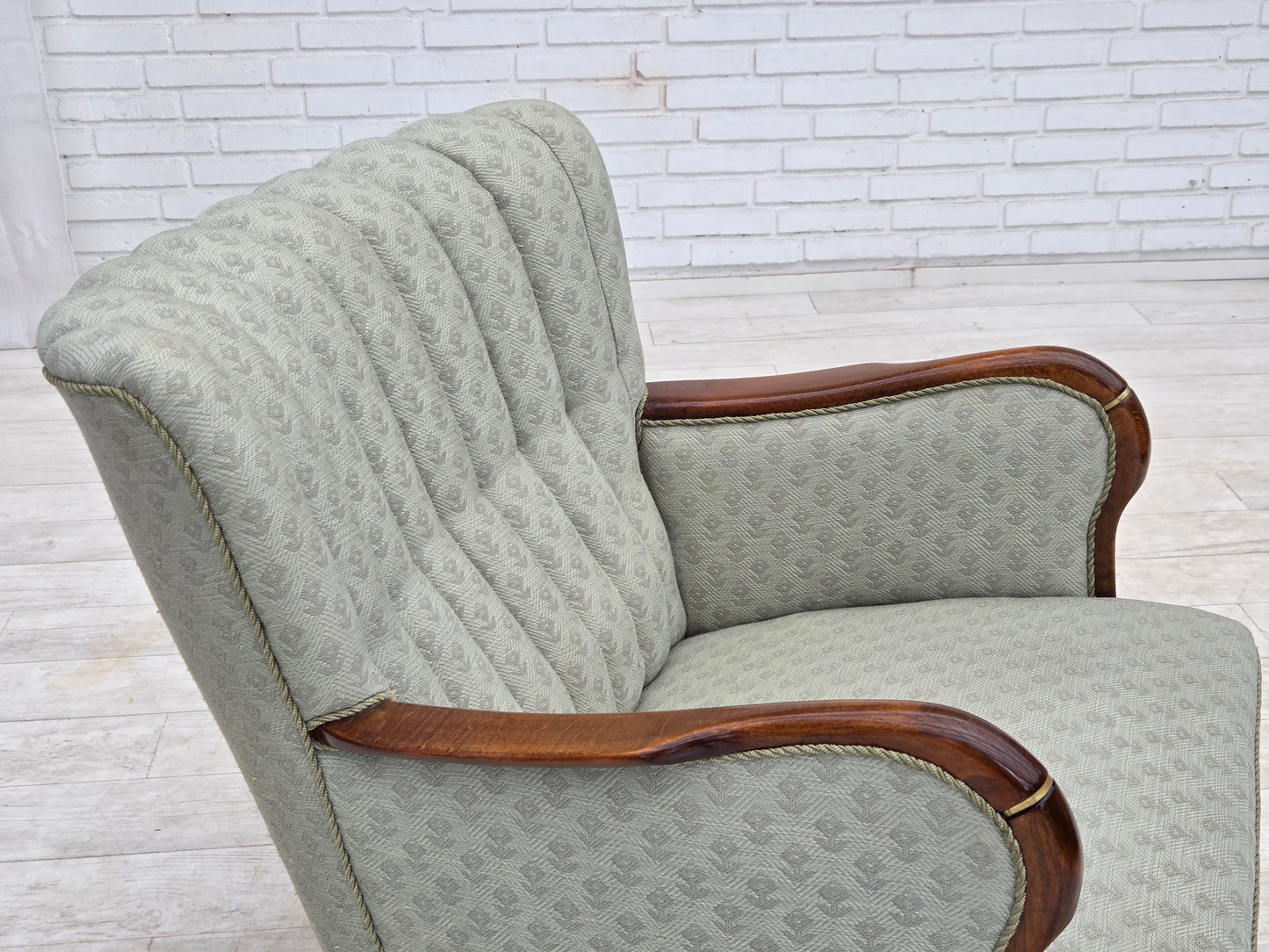 1960s, Danish armchair, light blue furniture fabric, beech wood.