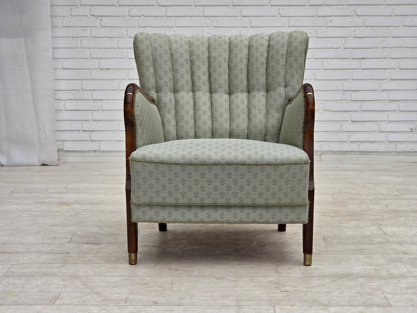 1960s, Danish armchair, light blue furniture fabric, beech wood.