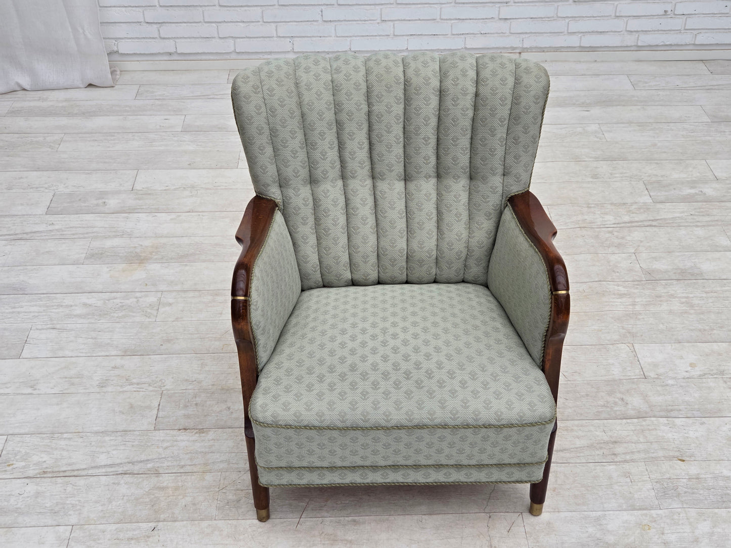 1960s, Danish armchair, light blue furniture fabric, beech wood.