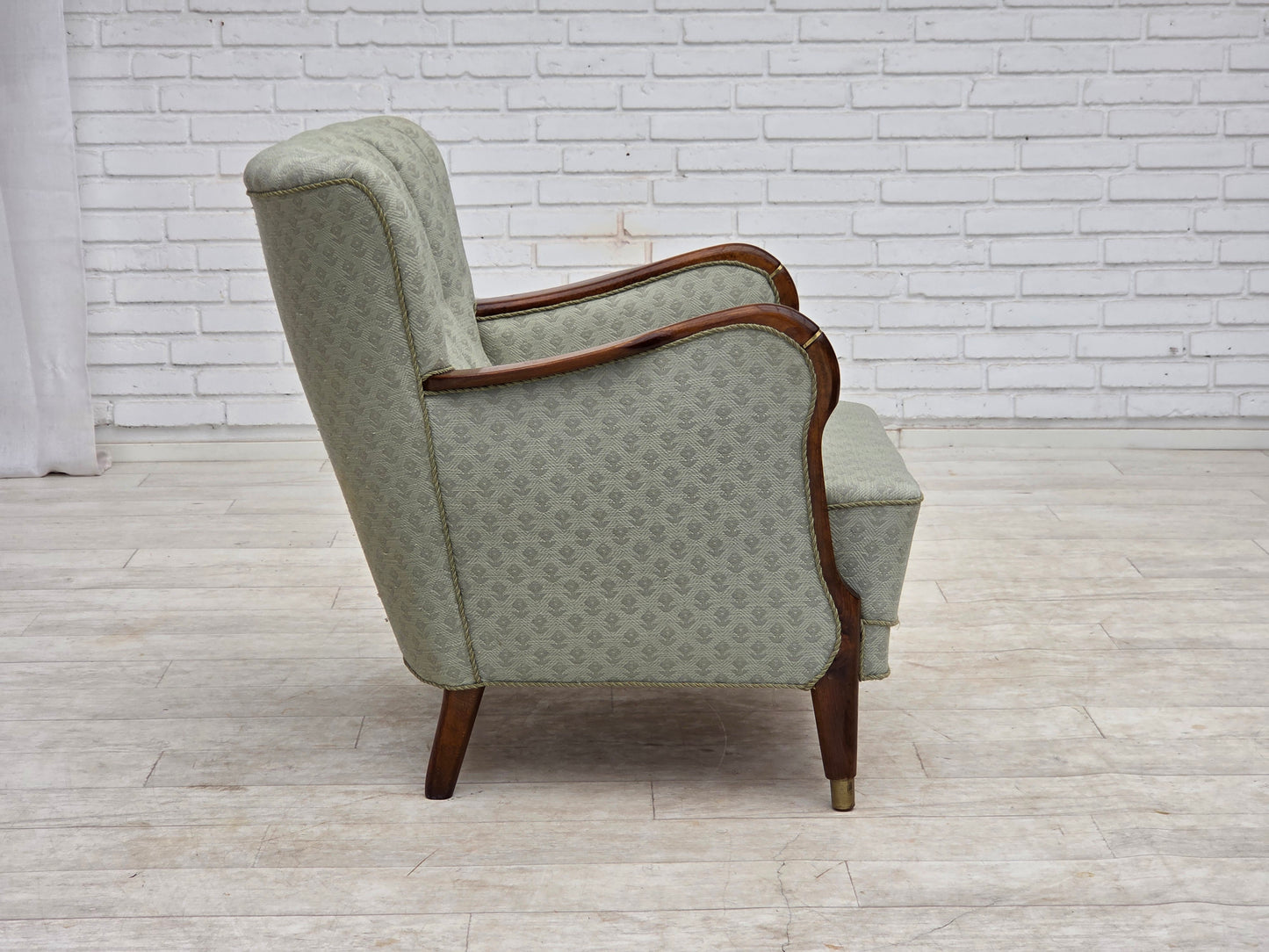 1960s, Danish armchair, light blue furniture fabric, beech wood.
