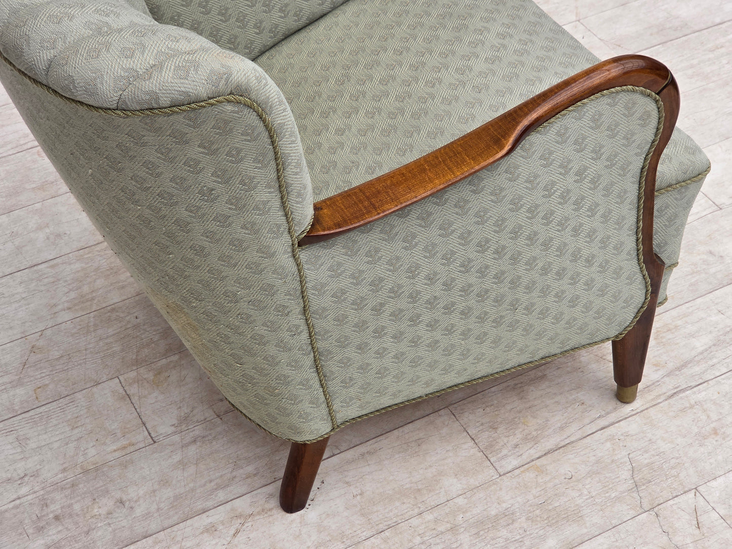 1960s, Danish armchair, light blue furniture fabric, beech wood.
