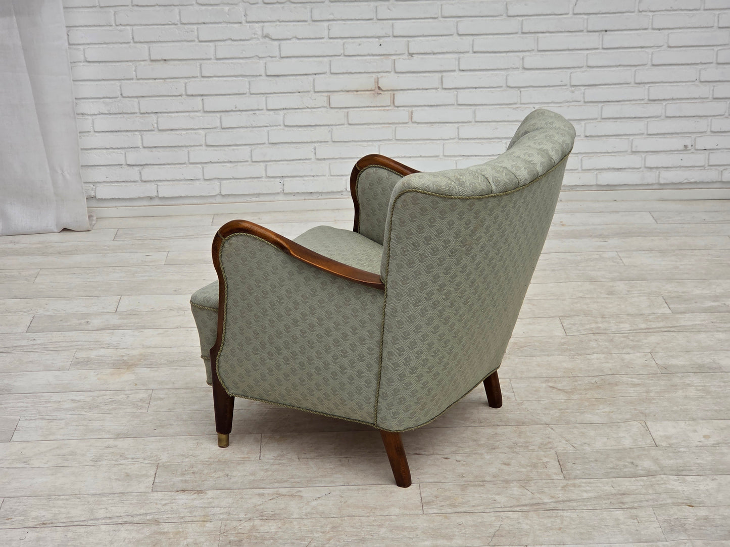 1960s, Danish armchair, light blue furniture fabric, beech wood.