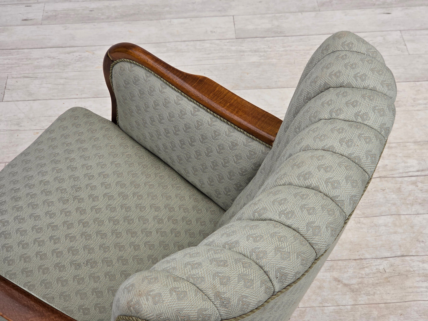 1960s, Danish armchair, light blue furniture fabric, beech wood.