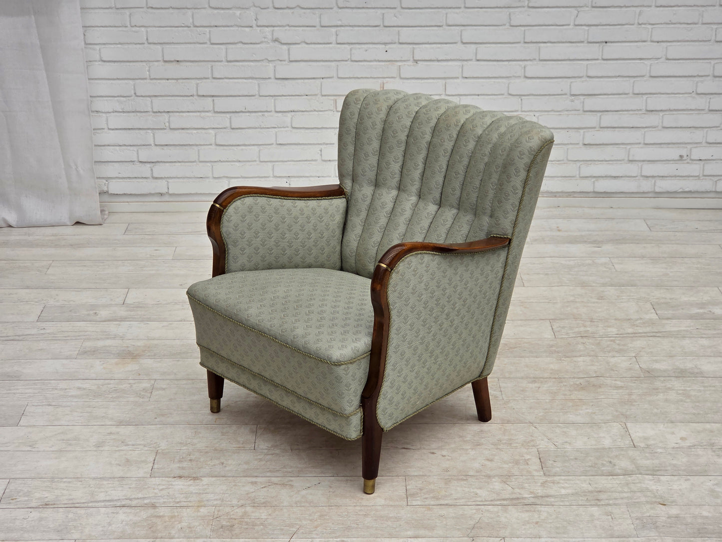 1960s, Danish armchair, light blue furniture fabric, beech wood.