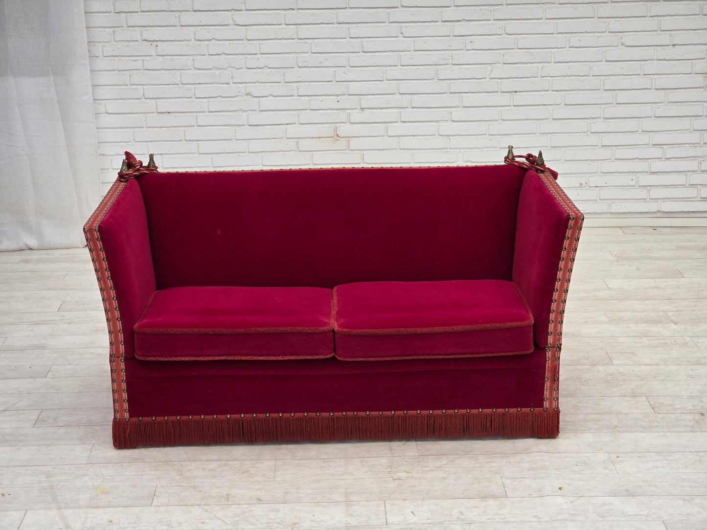 1970s, Danish 2-seater drop arm sofa, furniture velour.
