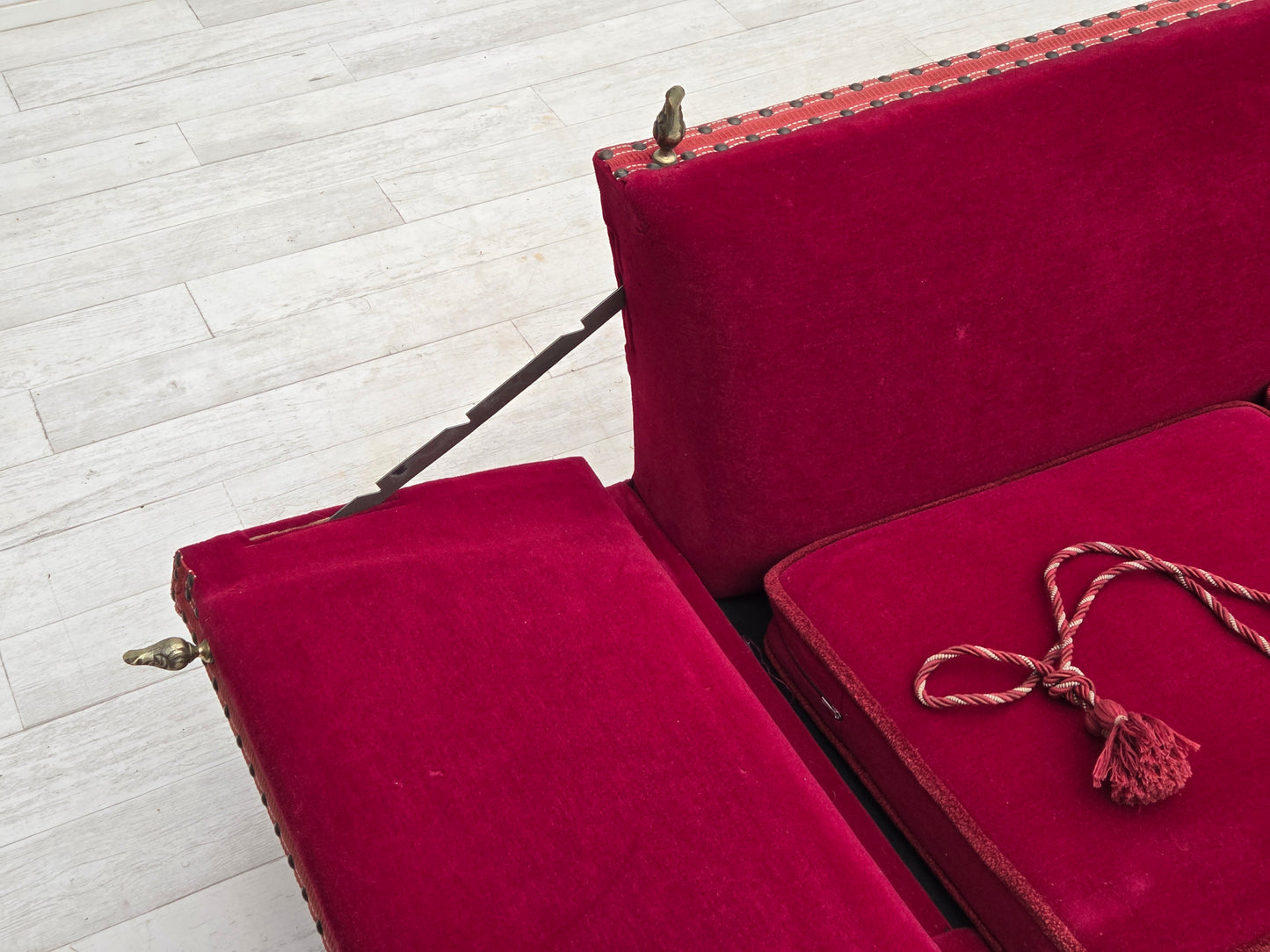 1970s, Danish 2-seater drop arm sofa, furniture velour.