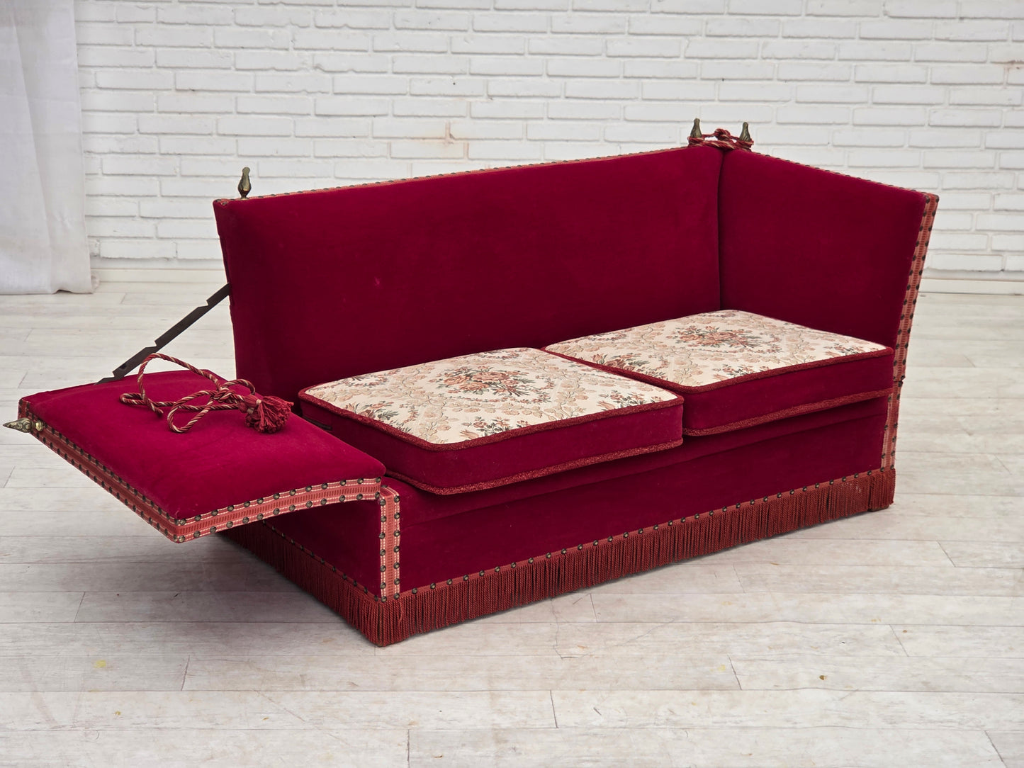 1970s, Danish 2-seater drop arm sofa, furniture velour.