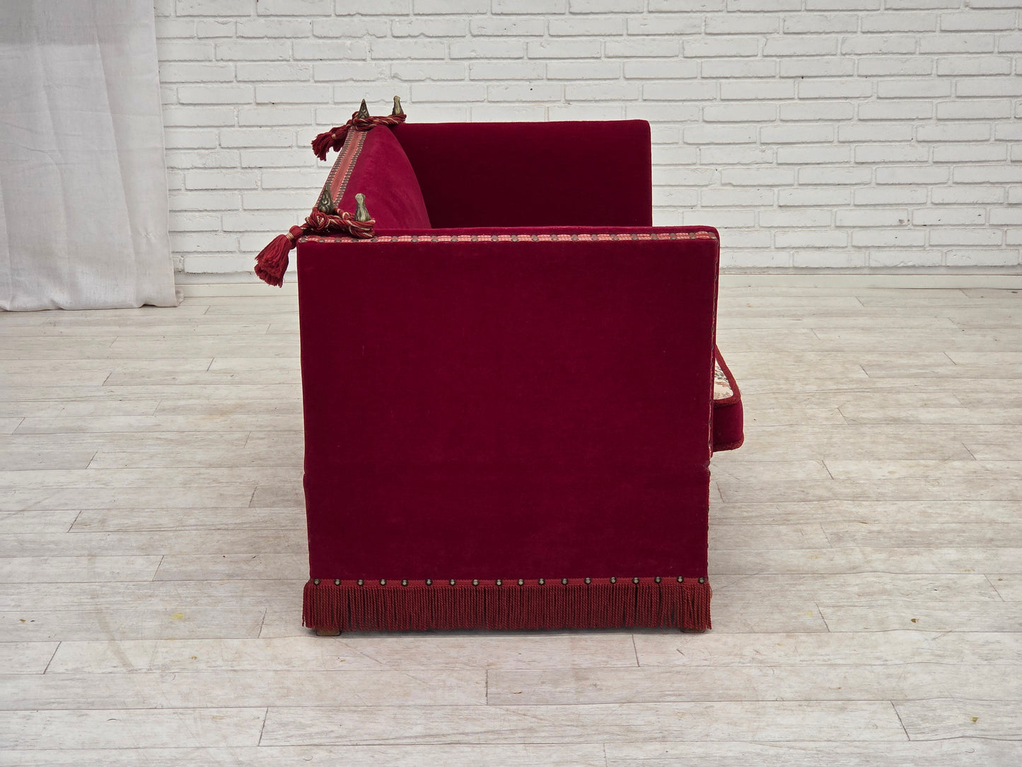 1970s, Danish 2-seater drop arm sofa, furniture velour.