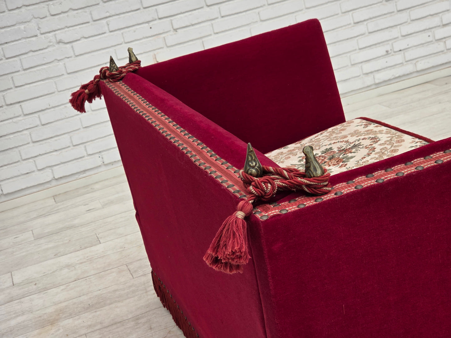 1970s, Danish 2-seater drop arm sofa, furniture velour.