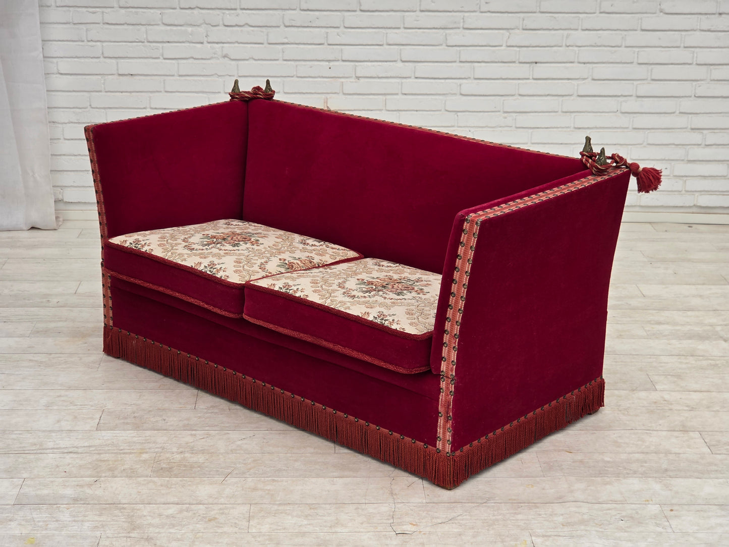 1970s, Danish 2-seater drop arm sofa, furniture velour.