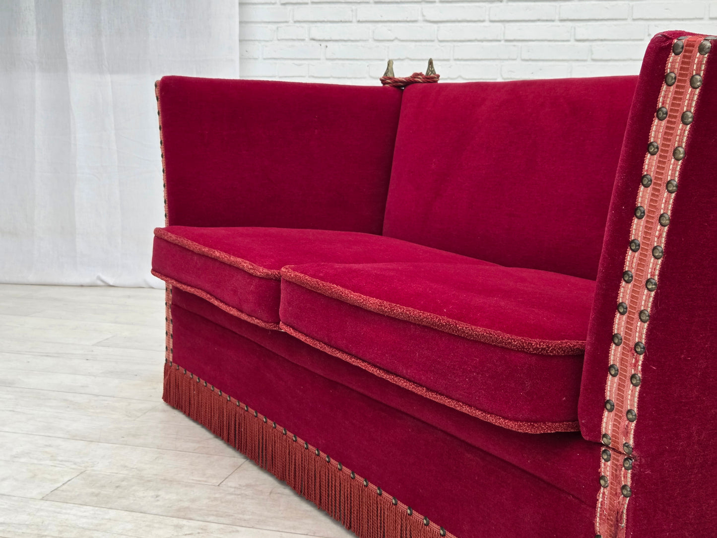1970s, Danish 2-seater drop arm sofa, furniture velour.