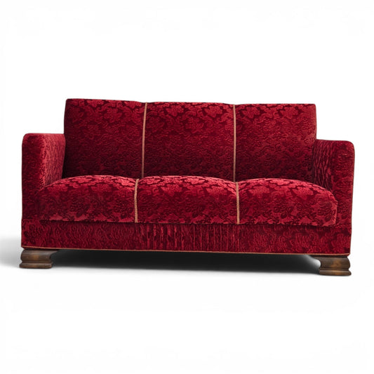 1950s, Danish 3-seater sofa, furniture velour, oak wood.