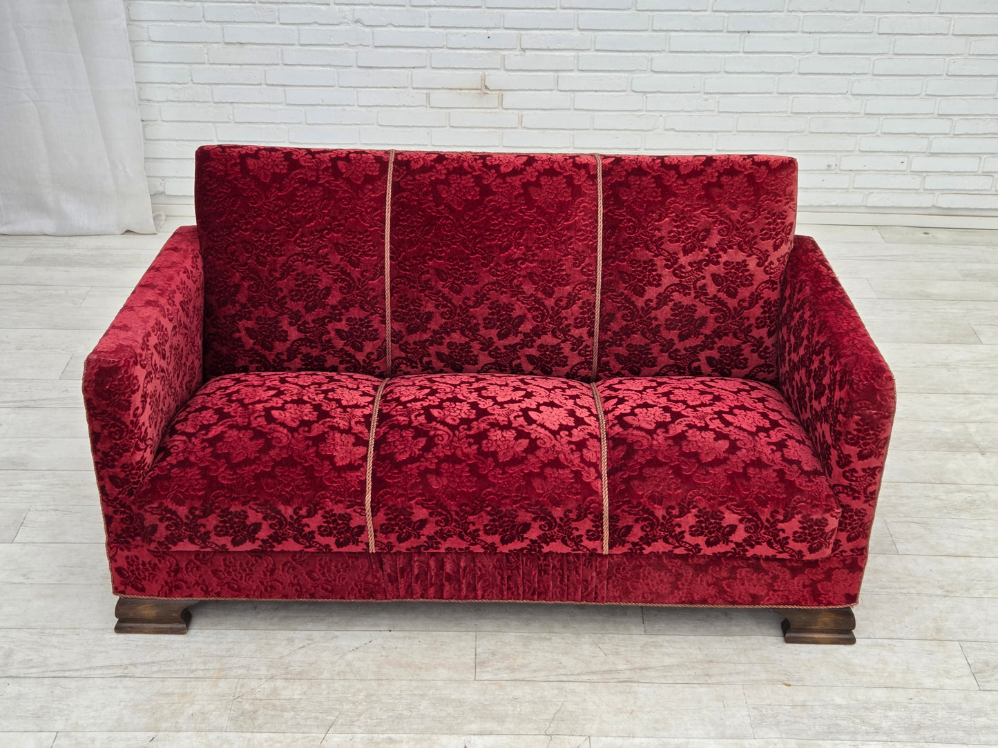 1950s, Danish 3-seater sofa, furniture velour, oak wood.