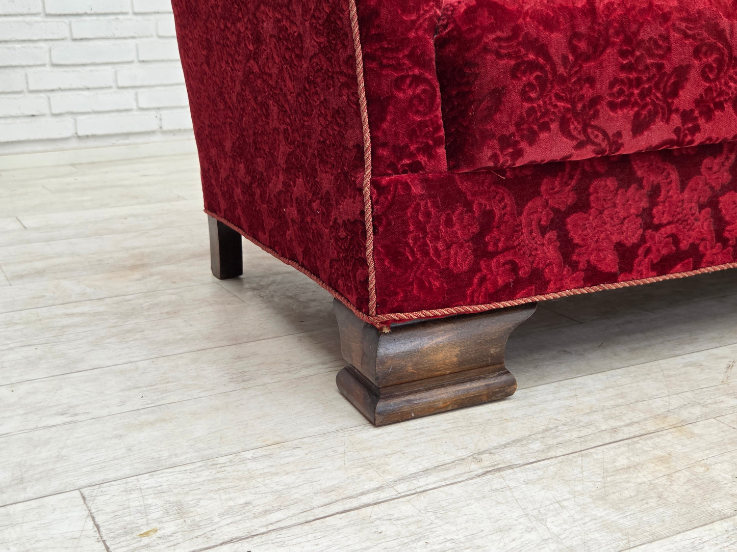 1950s, Danish 3-seater sofa, furniture velour, oak wood.