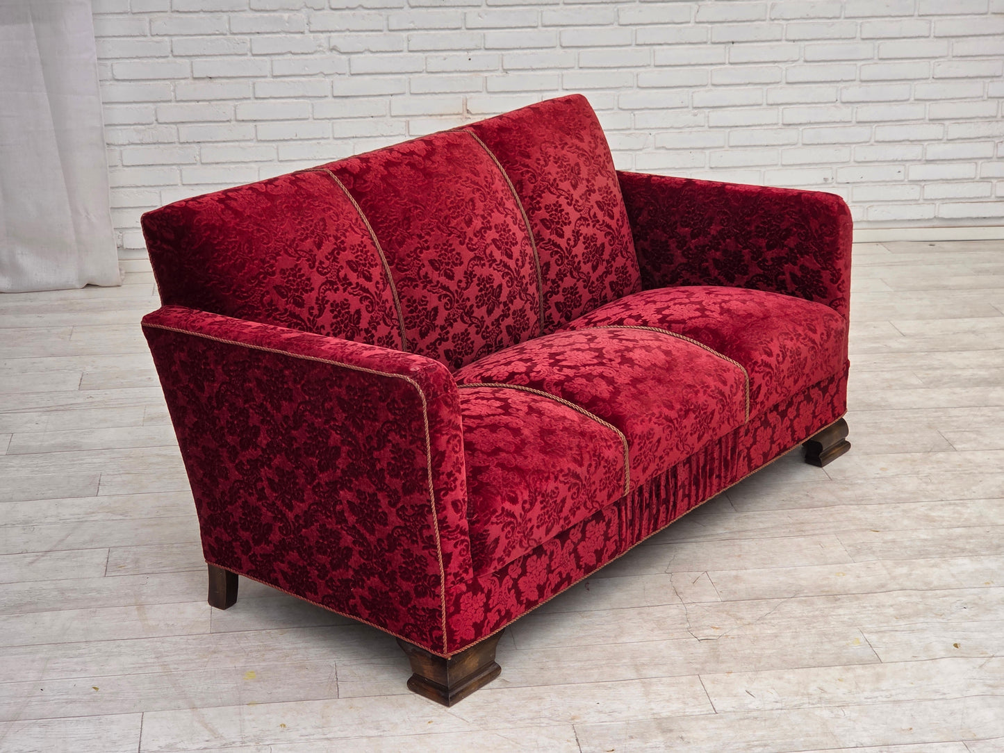 1950s, Danish 3-seater sofa, furniture velour, oak wood.