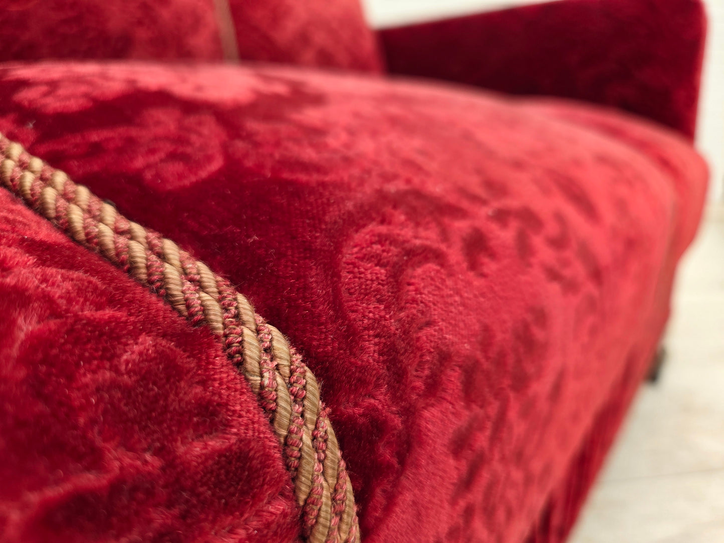 1950s, Danish 3-seater sofa, furniture velour, oak wood.