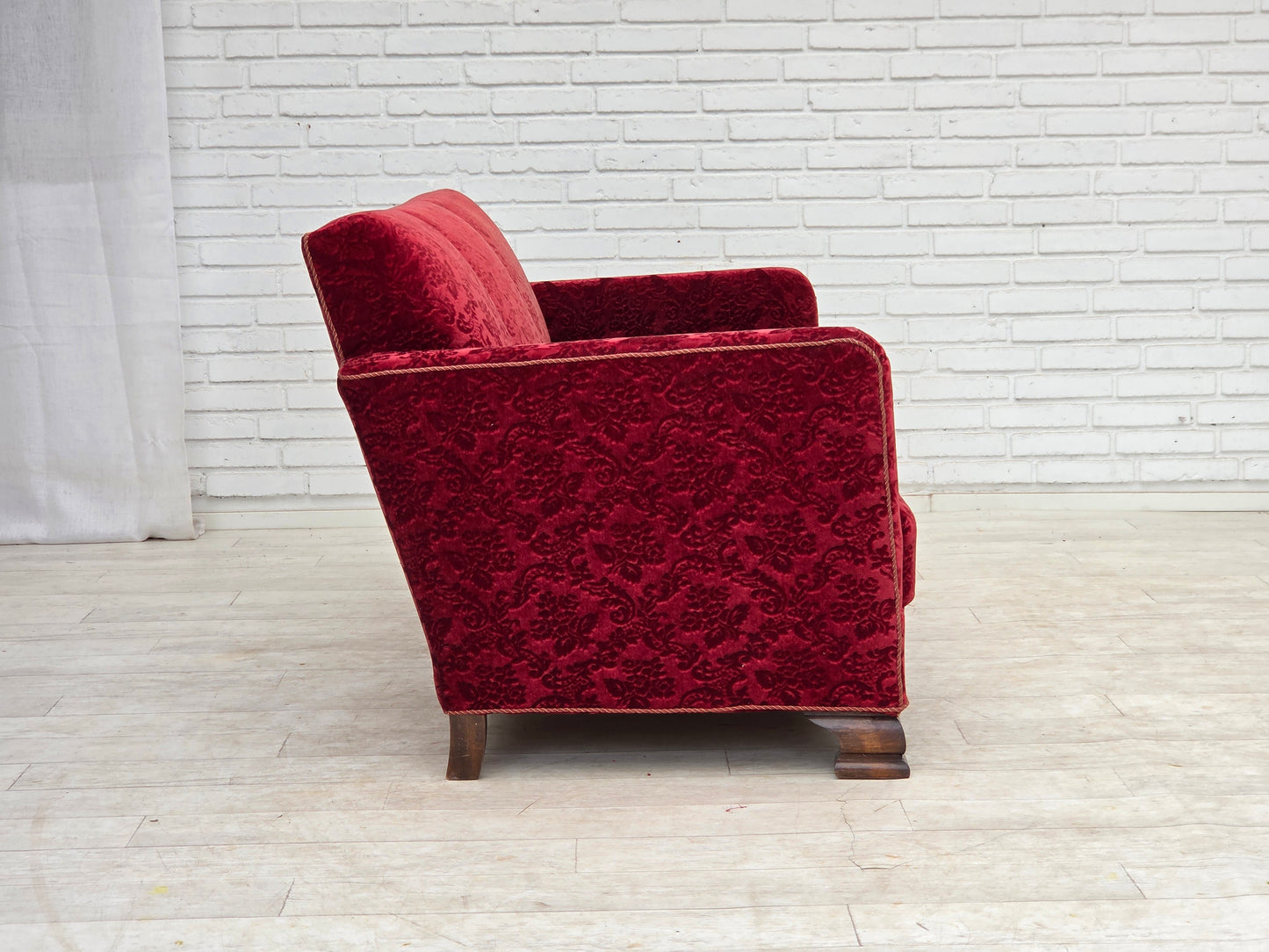 1950s, Danish 3-seater sofa, furniture velour, oak wood.