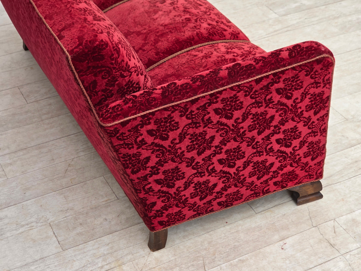 1950s, Danish 3-seater sofa, furniture velour, oak wood.