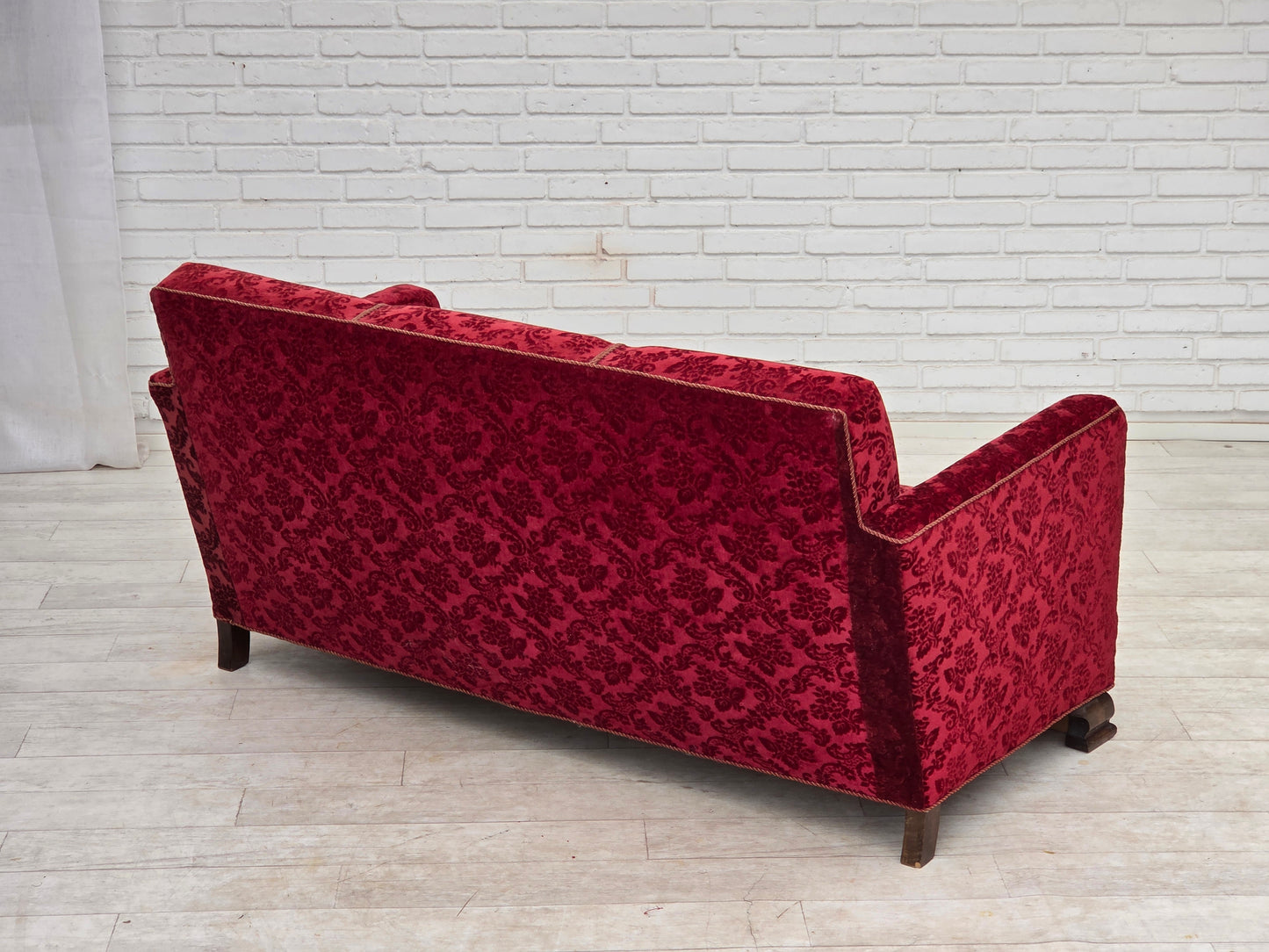 1950s, Danish 3-seater sofa, furniture velour, oak wood.